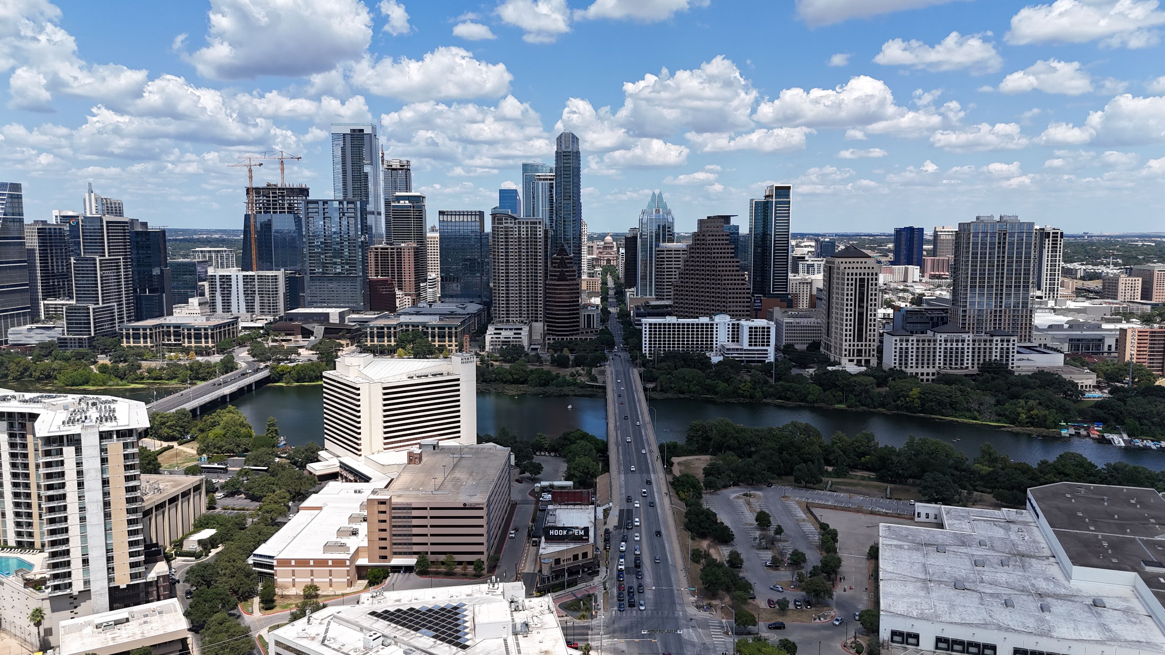 Drone view over the Austin, Texas skyline